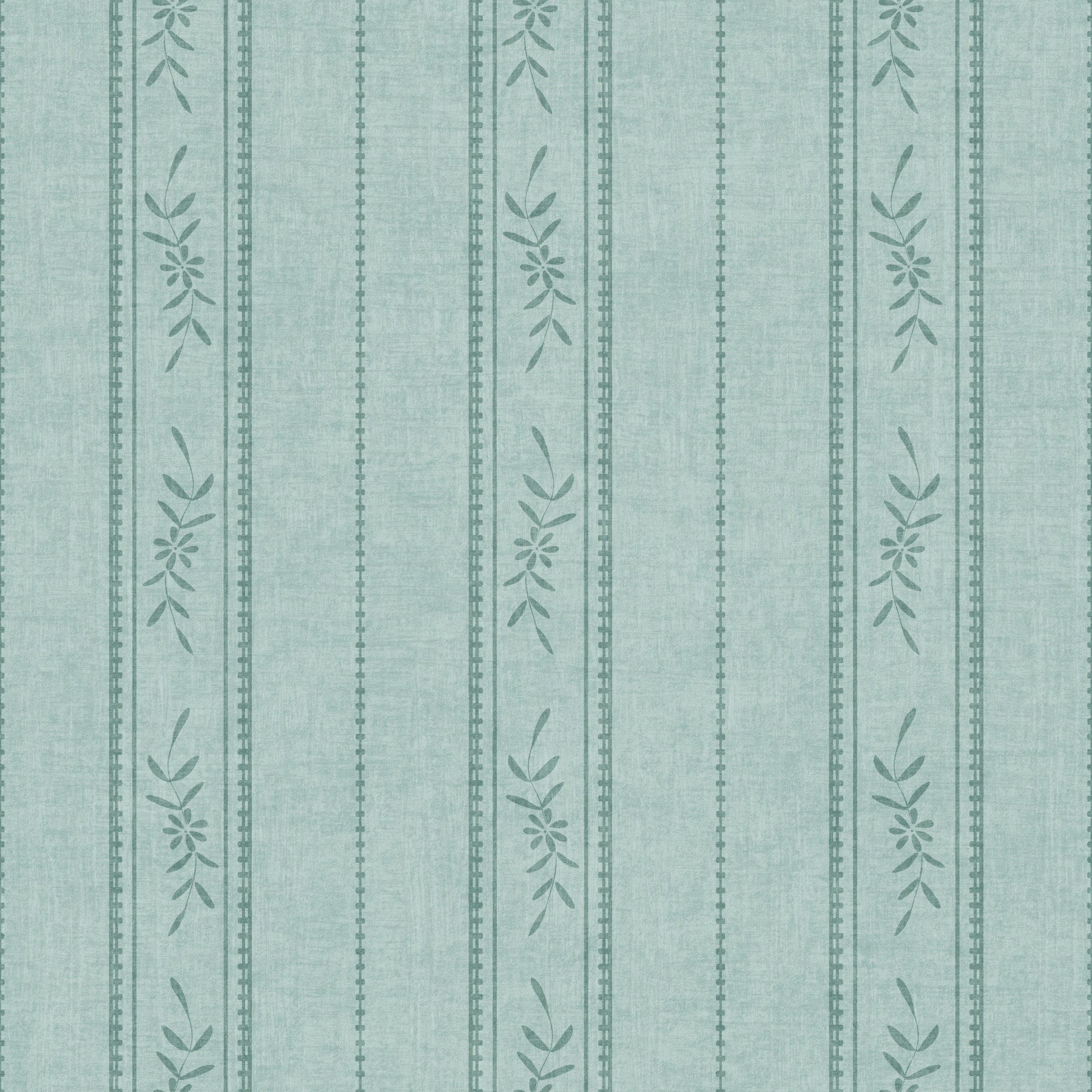 Papel de Parede Vintage com Risca Vertical em Linho e Decoração Floral Azul Suave