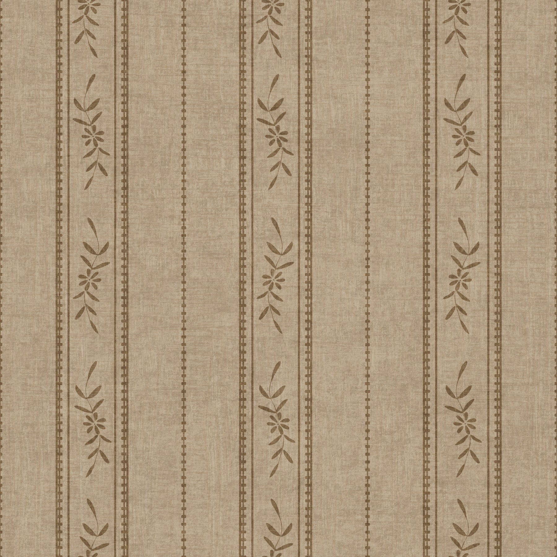 Vintage lodret stribet linned med blomsterdekoration i umberbrun tapet