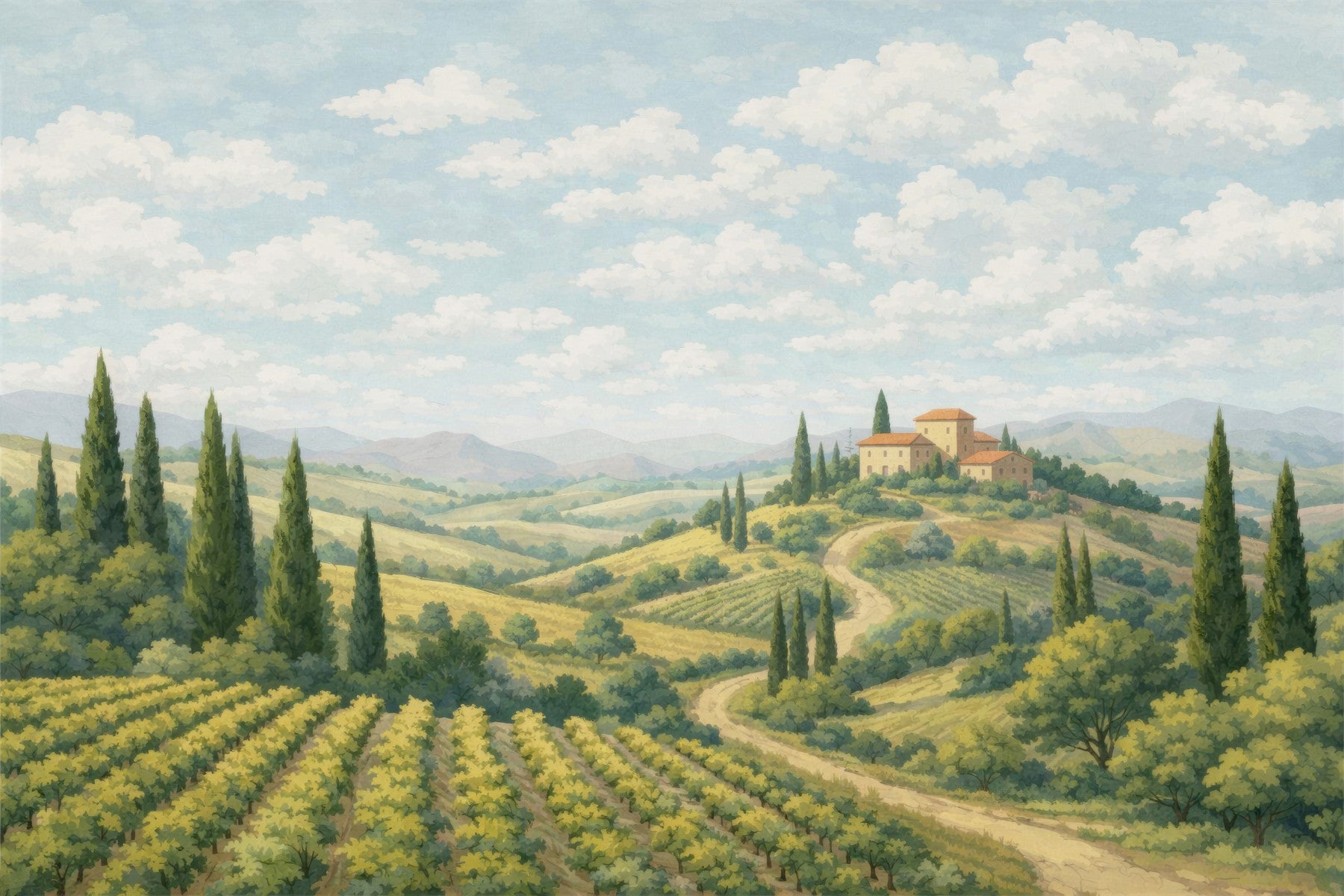 Fresque murale Vue sur vignoble toscan