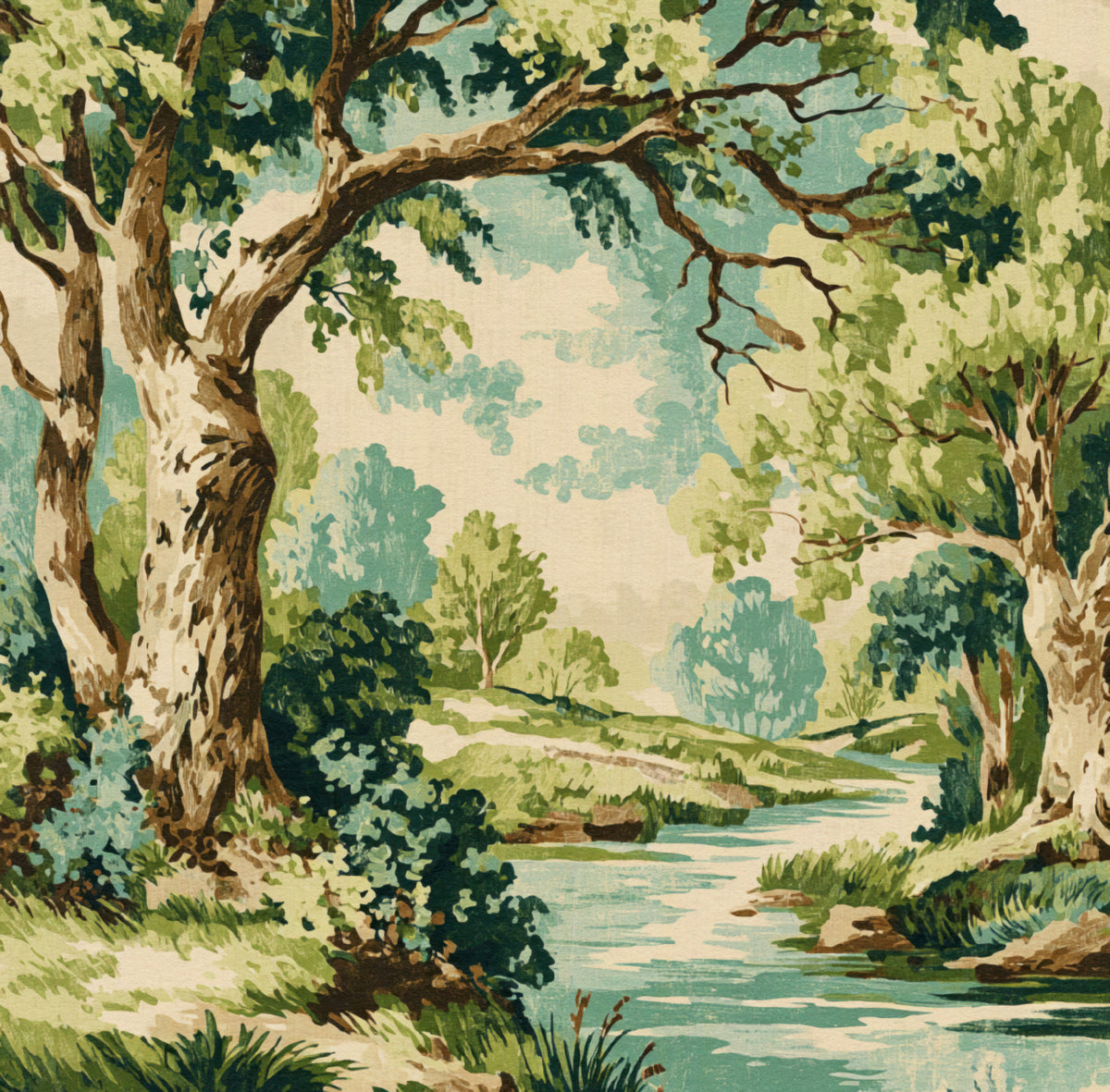 Tranquil Forest Stream Wall Mural in your room — zoomed