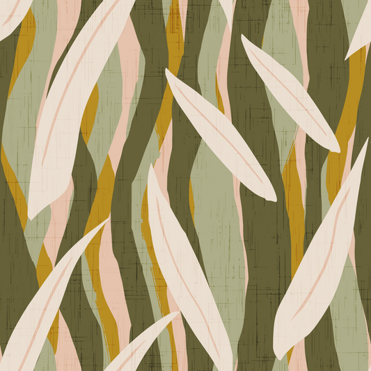 Olive Mustard Leaf Stripe Wallpaper Boho Organic Wallpaper⁠