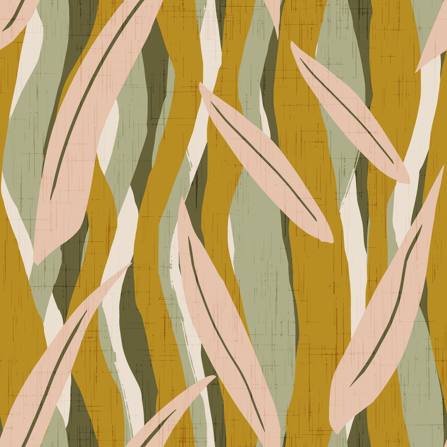 Office styled in boho organic wallpaper with flowing leafy sections