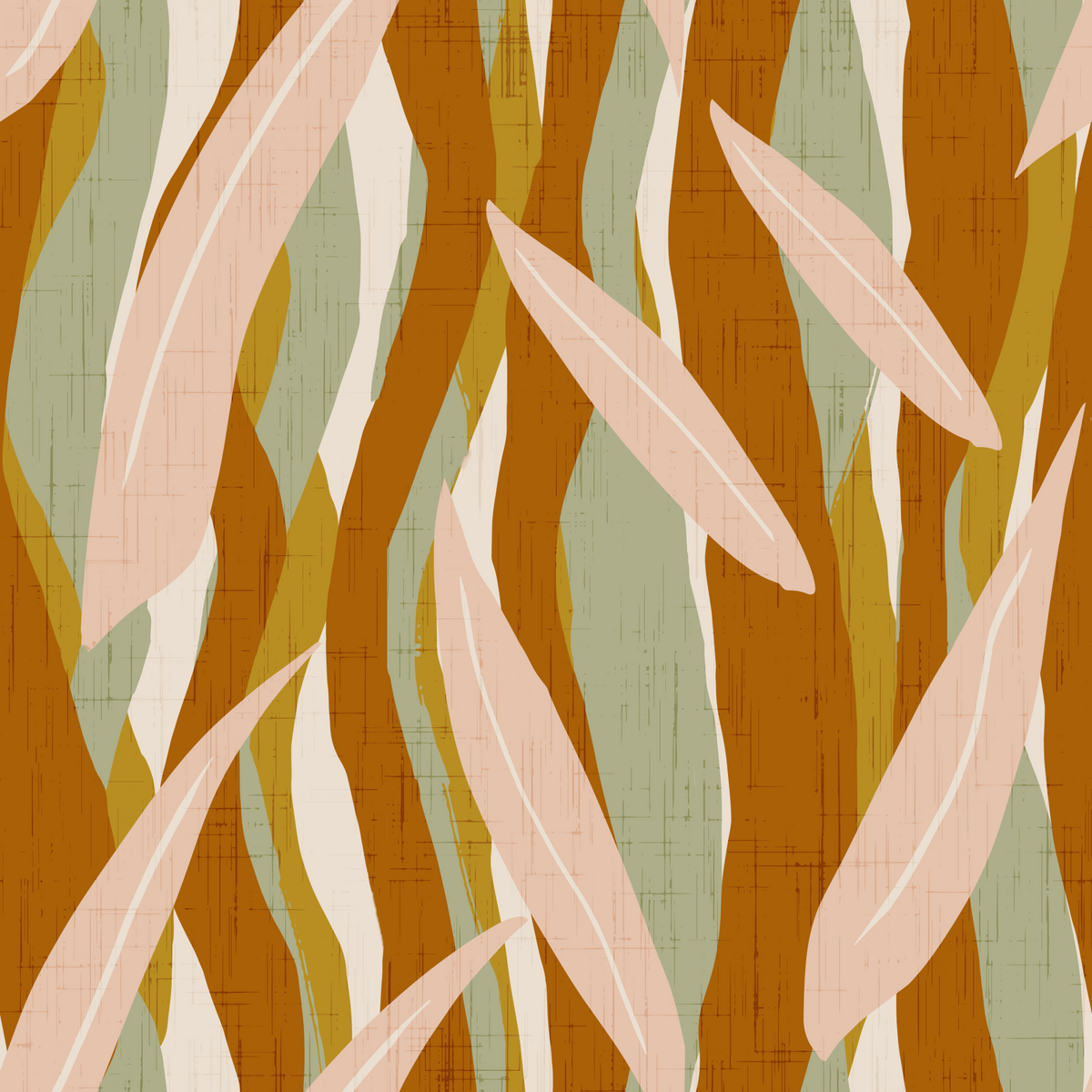 Terrakotta-oliivilehtiraidallinen tapetti Boho Luonnollinen tapetti in your room — zoomed
