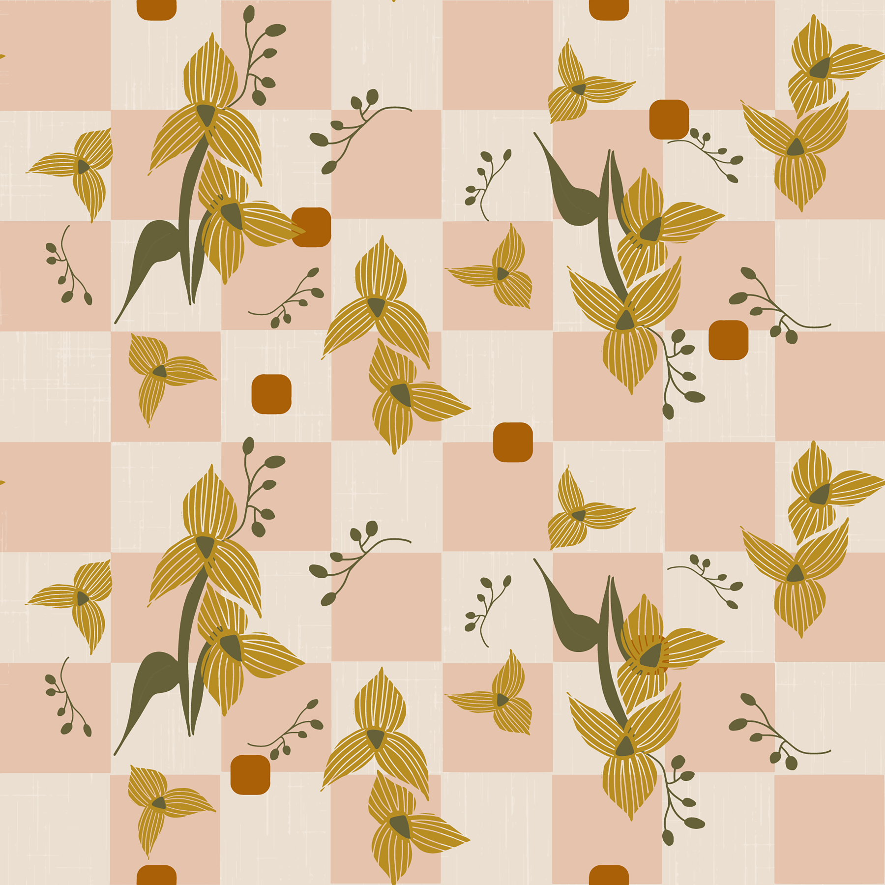 Carta da parati floreale a scacchi rosa, carta da parati retrò boho