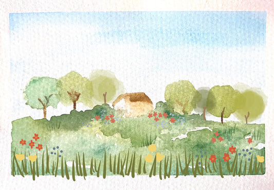 水彩カントリーホーム壁画