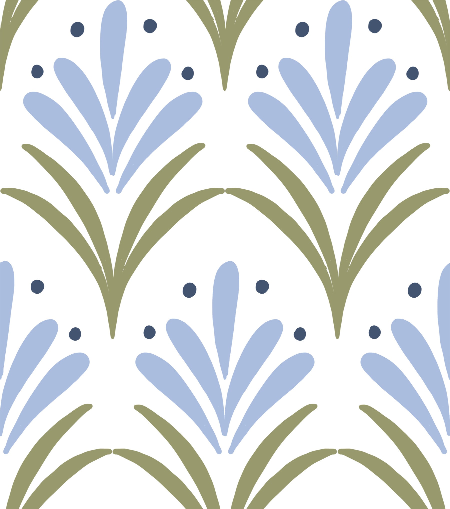 Art Deco Floral wallpaper with blue fan motifs in a bright dining room
