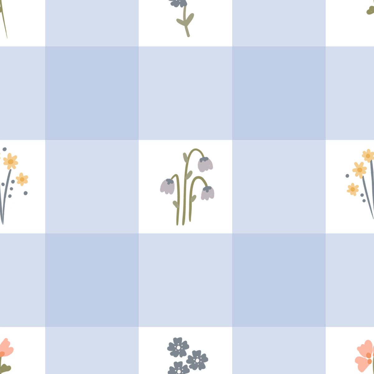Sanfte Blumen-Karos Tapete in your room