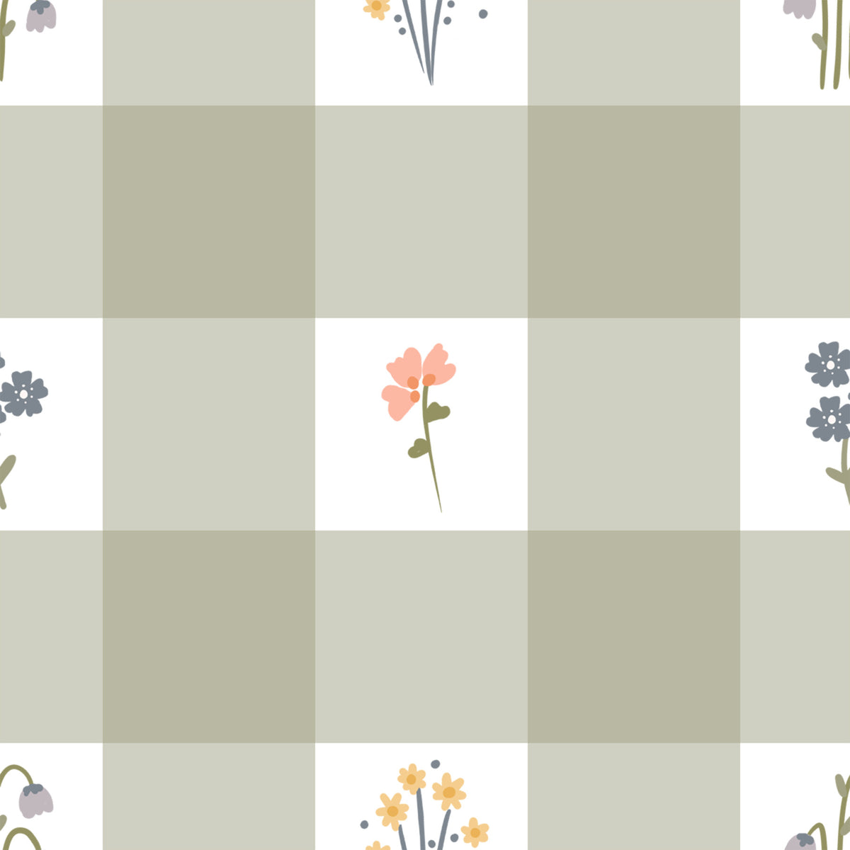Gingham blomster tapet in your room — zoomed