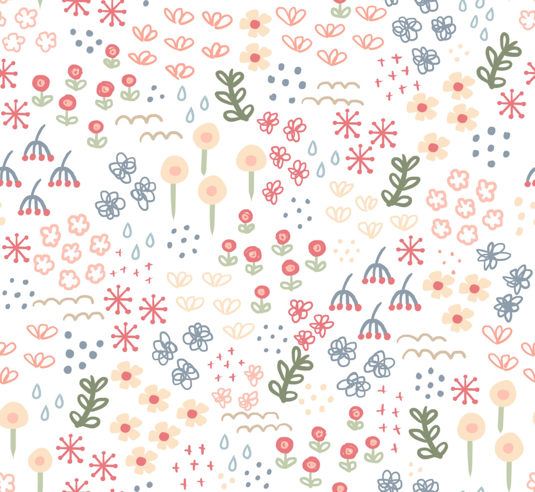Living room cot styled below the Garden Flowers wallpaper in coral and sage