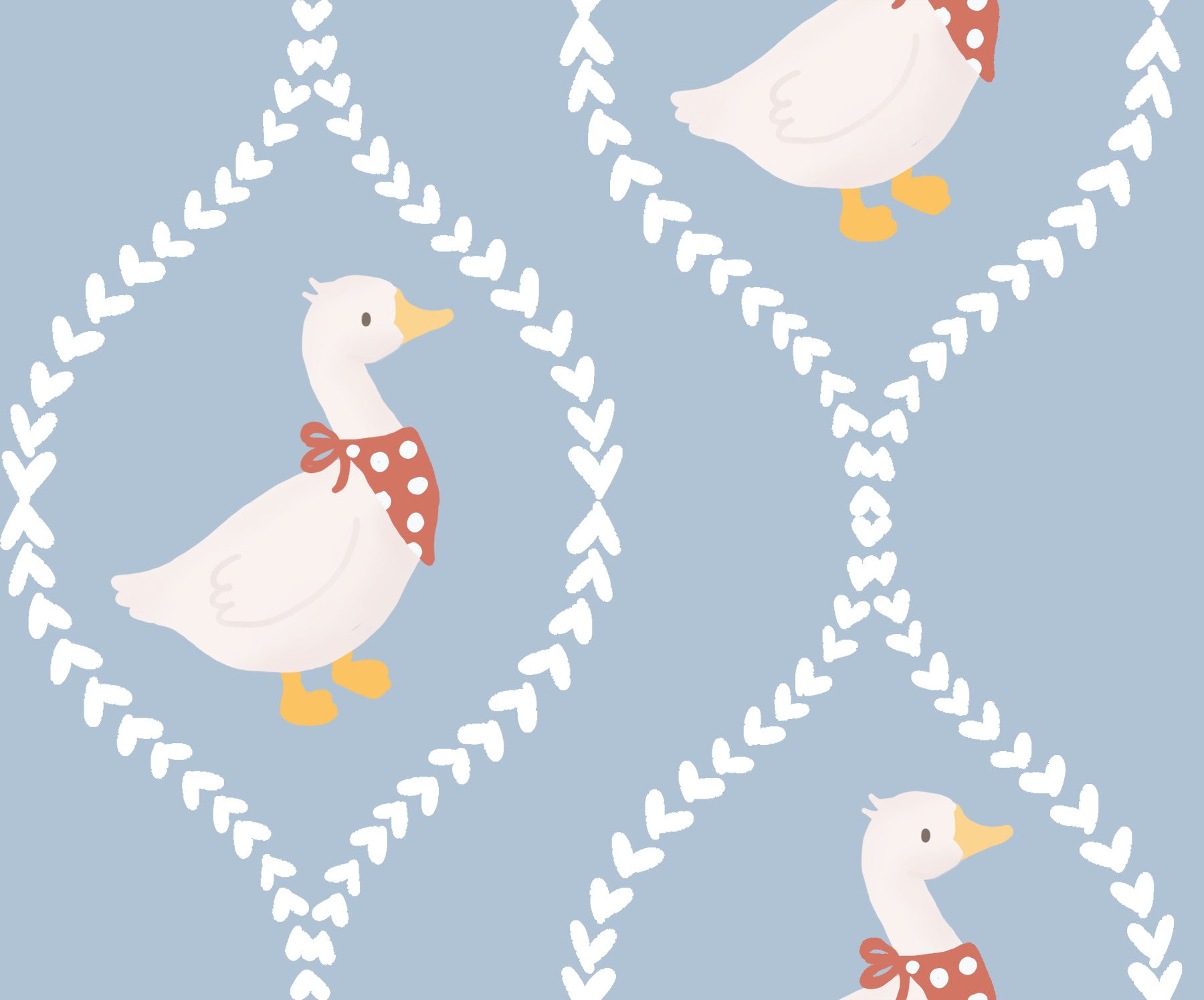 Pale blue Nursery Goose Wallpaper a kids' room with playful storybook charm.