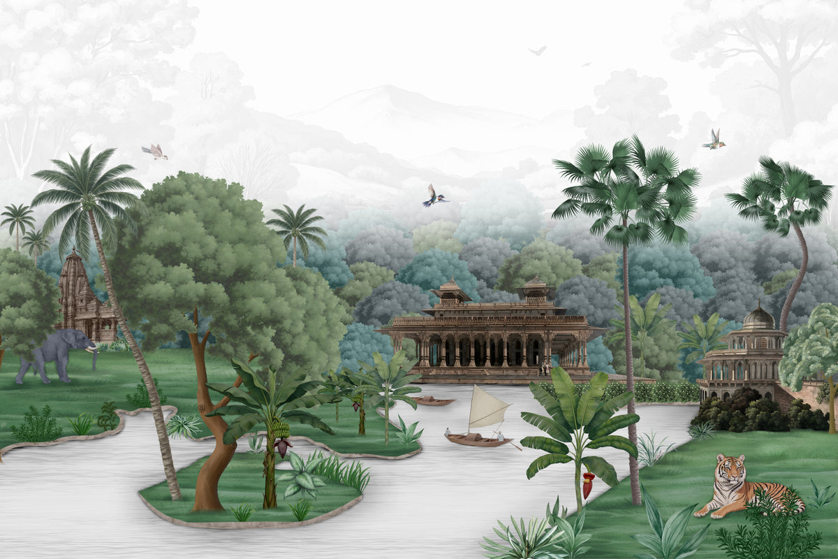 Papier peint panoramique Palais de la jungle émeraude in your room — zoomed