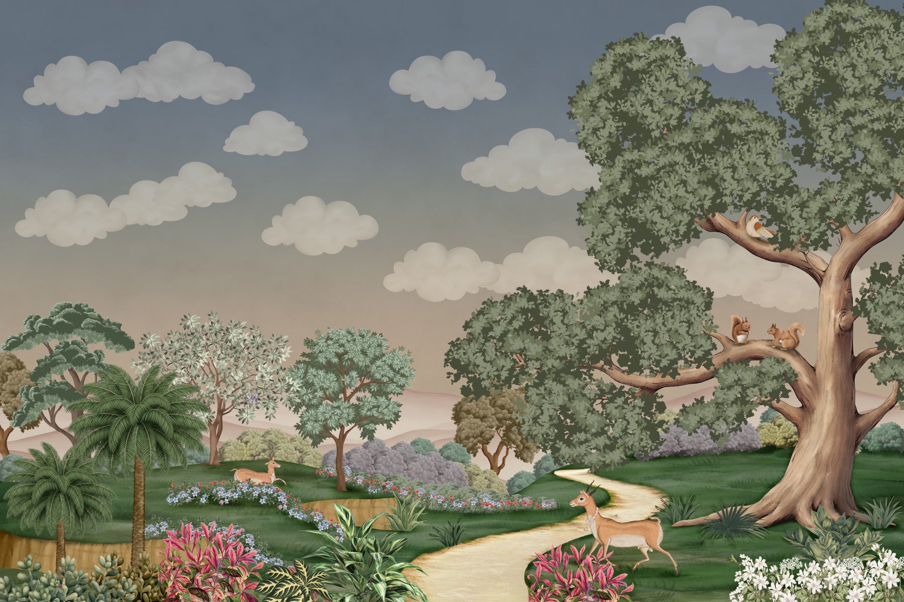 Deer and trees from Enchanted Forest Path Wall Mural give a Café and restaurant 
