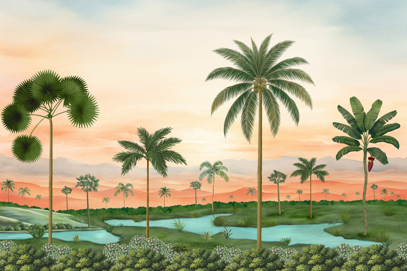 Papier peint panoramique Rivière tropicale luxuriante