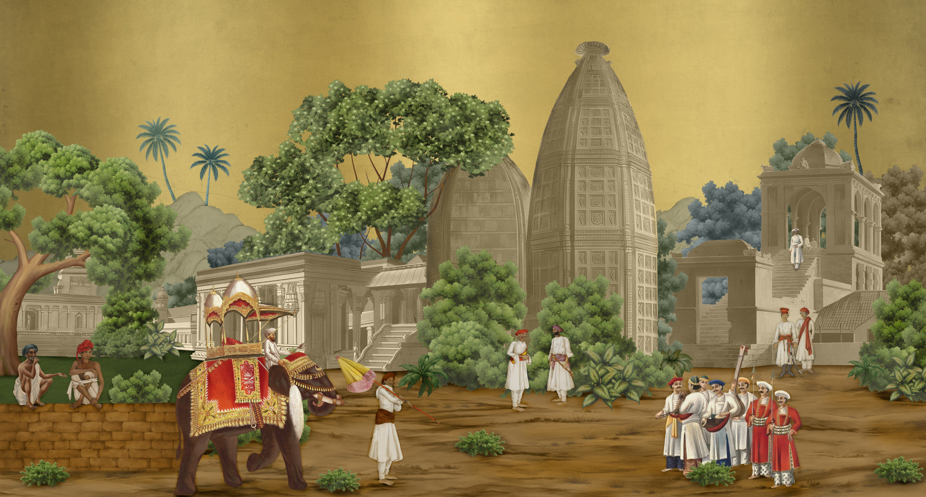 A living room displays the complete Royal Procession wall mural perfectly.