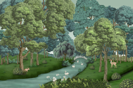 Papier peint panoramique Forêt du Lac des Cygnes