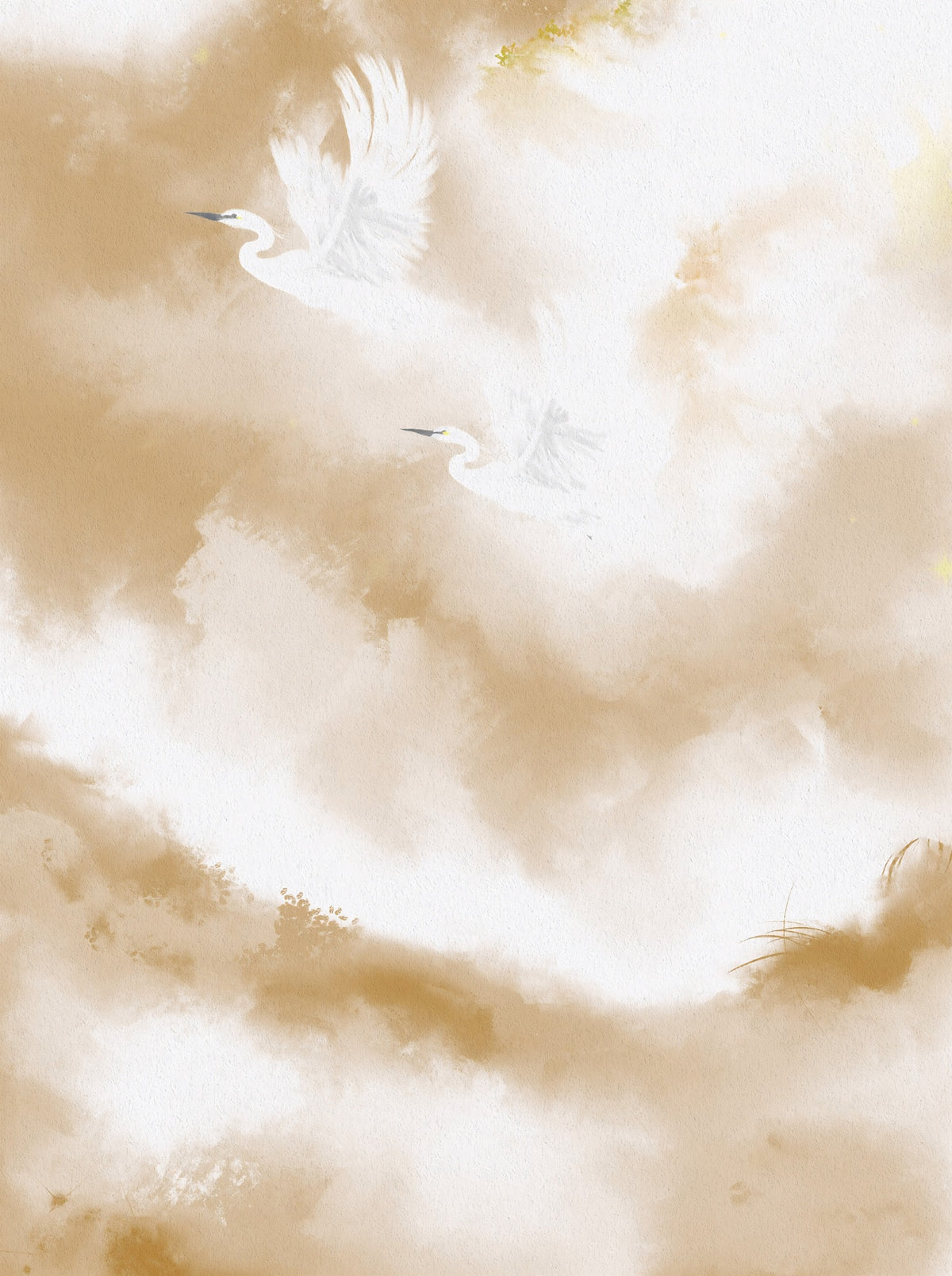 Flight of Serenity Beige Aquarell Vögel Wandbild in your room — zoomed