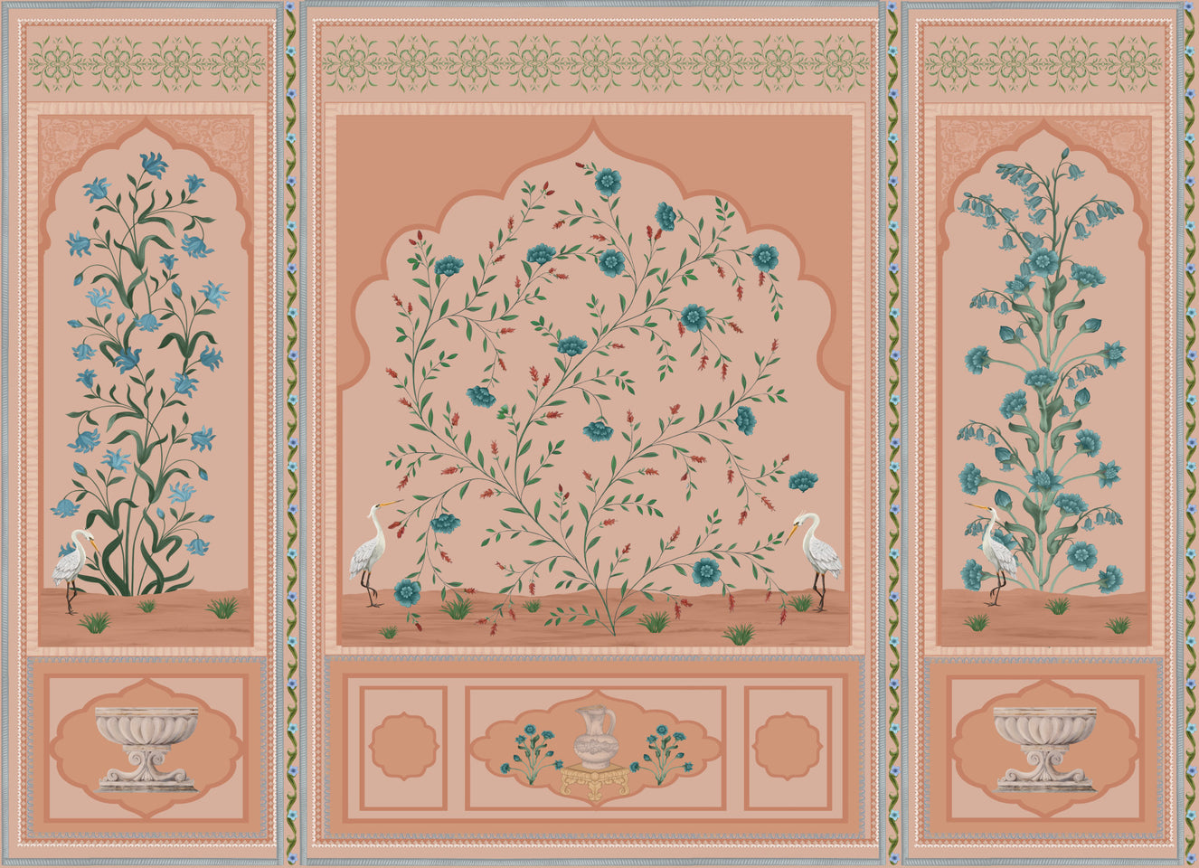 Serene Mughal Garden Panels Wall Mural