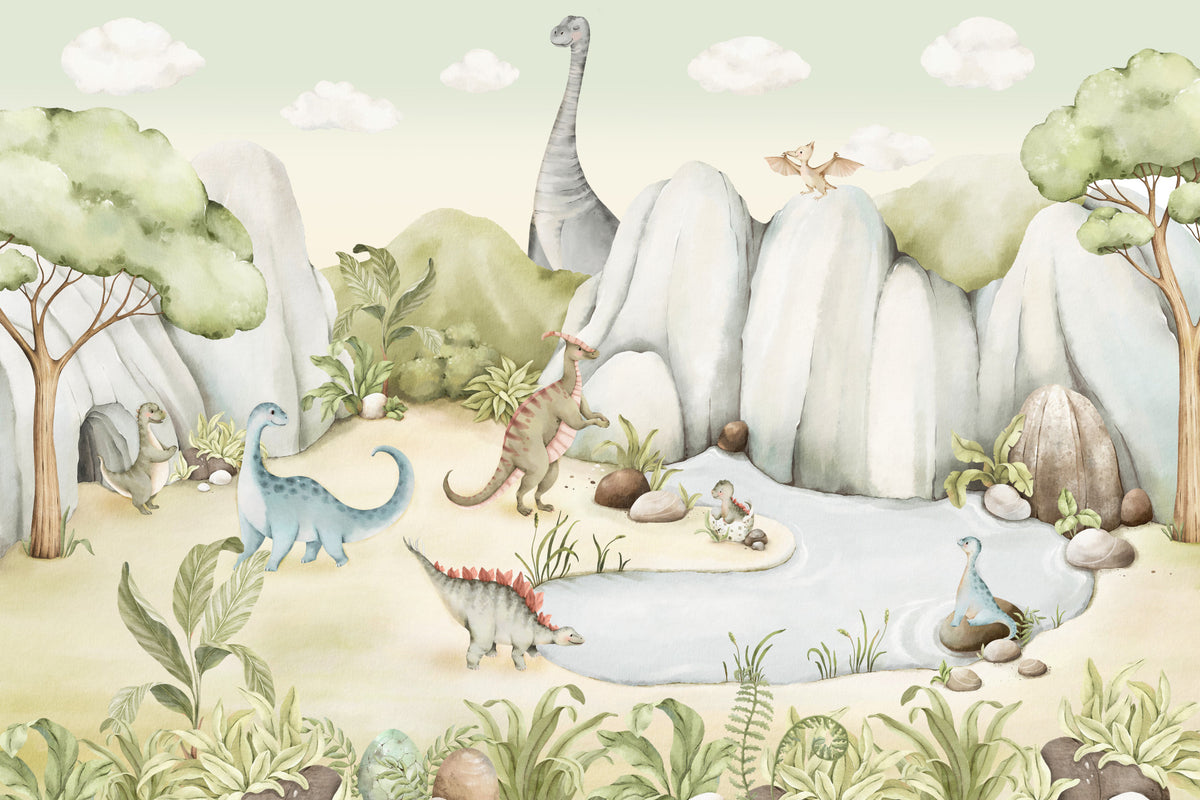 Papier peint panoramique Monde des Dinosaures aquarelle in your room