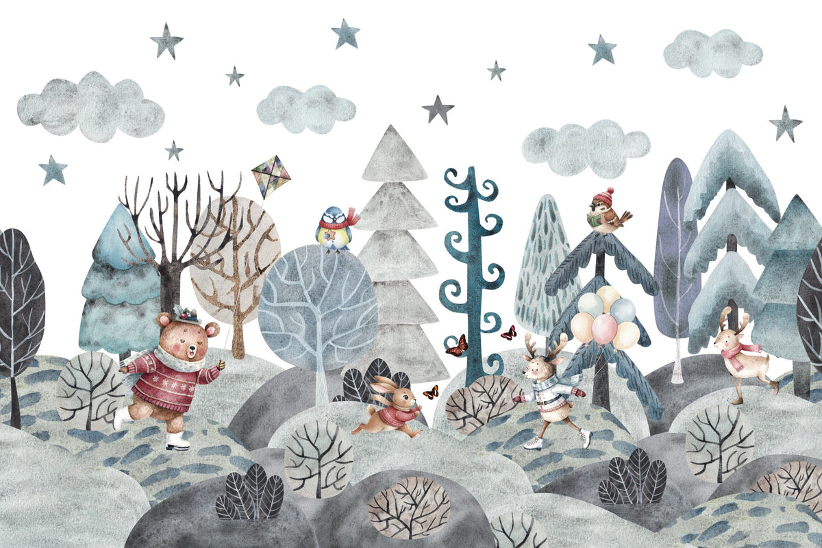 Fresque murale Amis du bois d'hiver fantaisiste in your room — zoomed