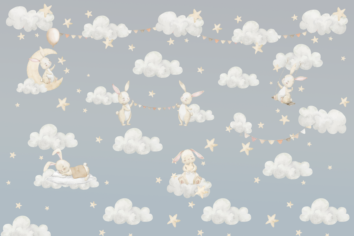 Papier peint panoramique Lapins Rêveurs & Nuages Étoilés in your room — zoomed