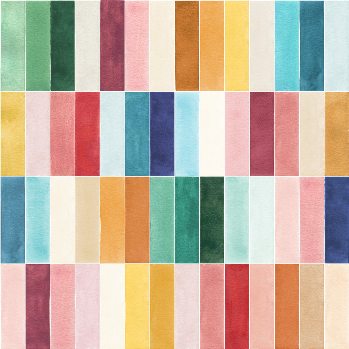 Moderne Rechthoekige Tegels Kleurrijk Aquarelbehang in your room — zoomed