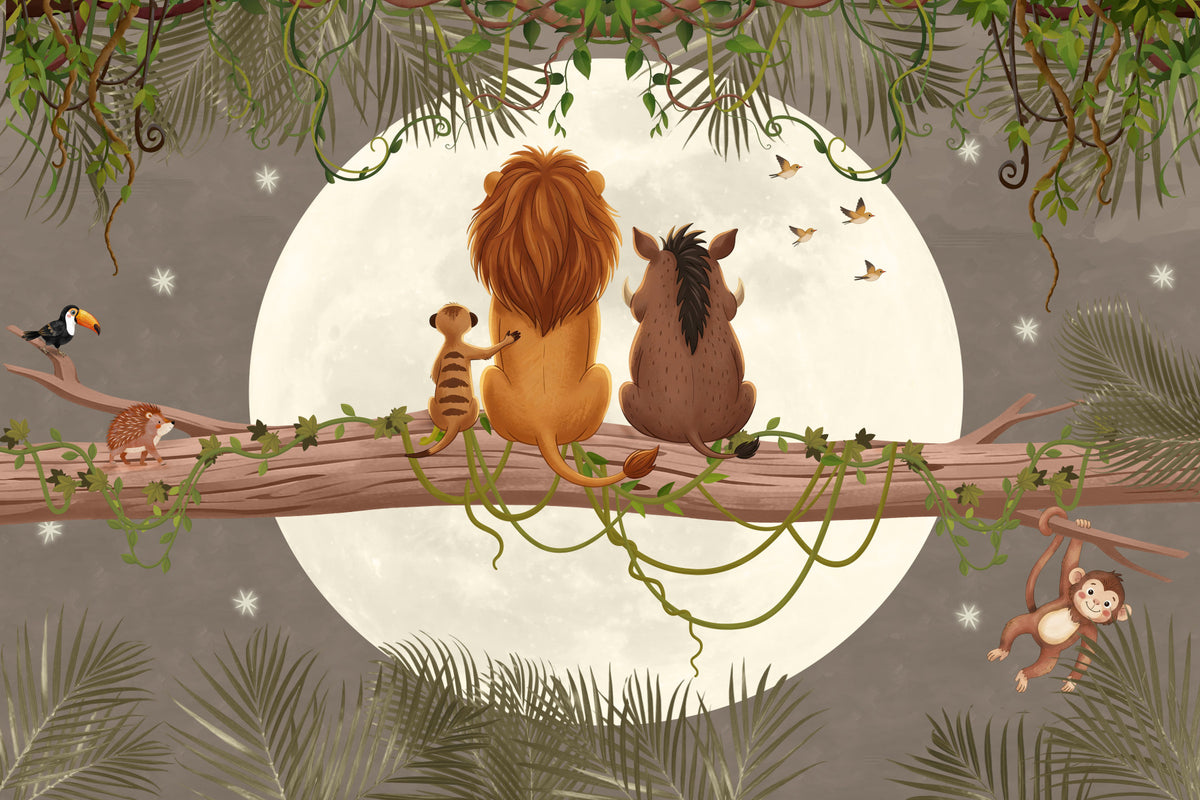 Maanverlichte Jungle Vrienden Muurmuur in your room — zoomed