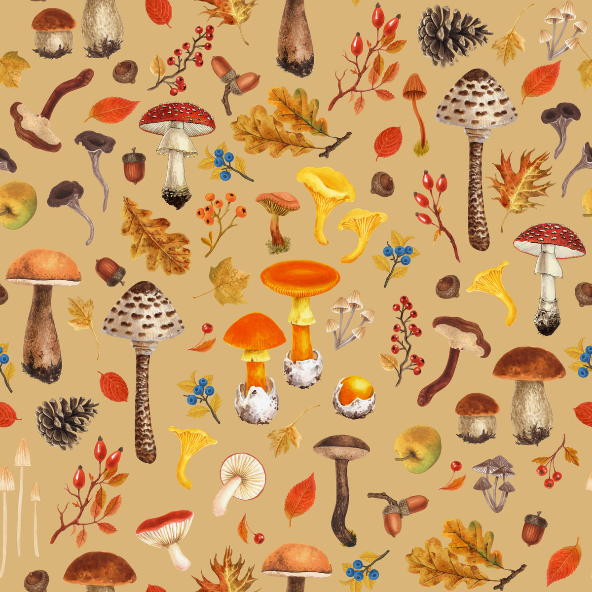 Hongos silvestres sobre papel tapiz ocre in your room