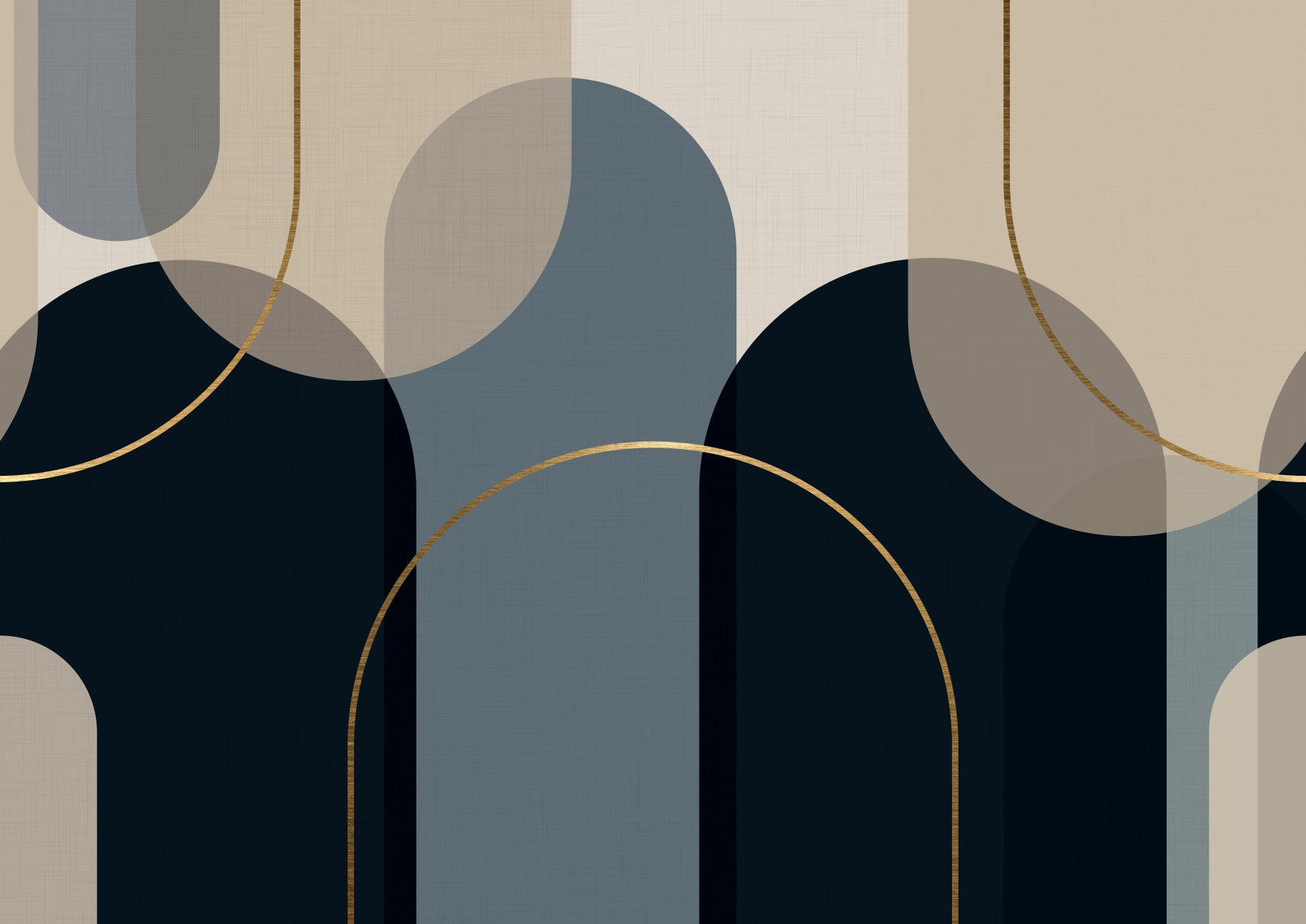 Abstracte bogen: Midnight & Gold Flow muurschildering