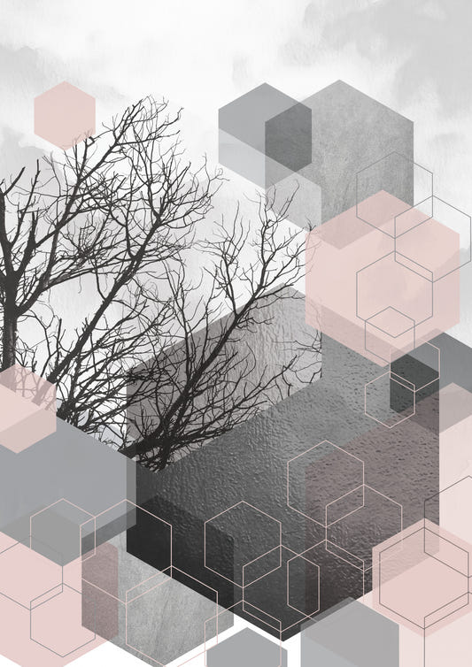 Blush Horizon: Geometric Forest2 Wall Mural