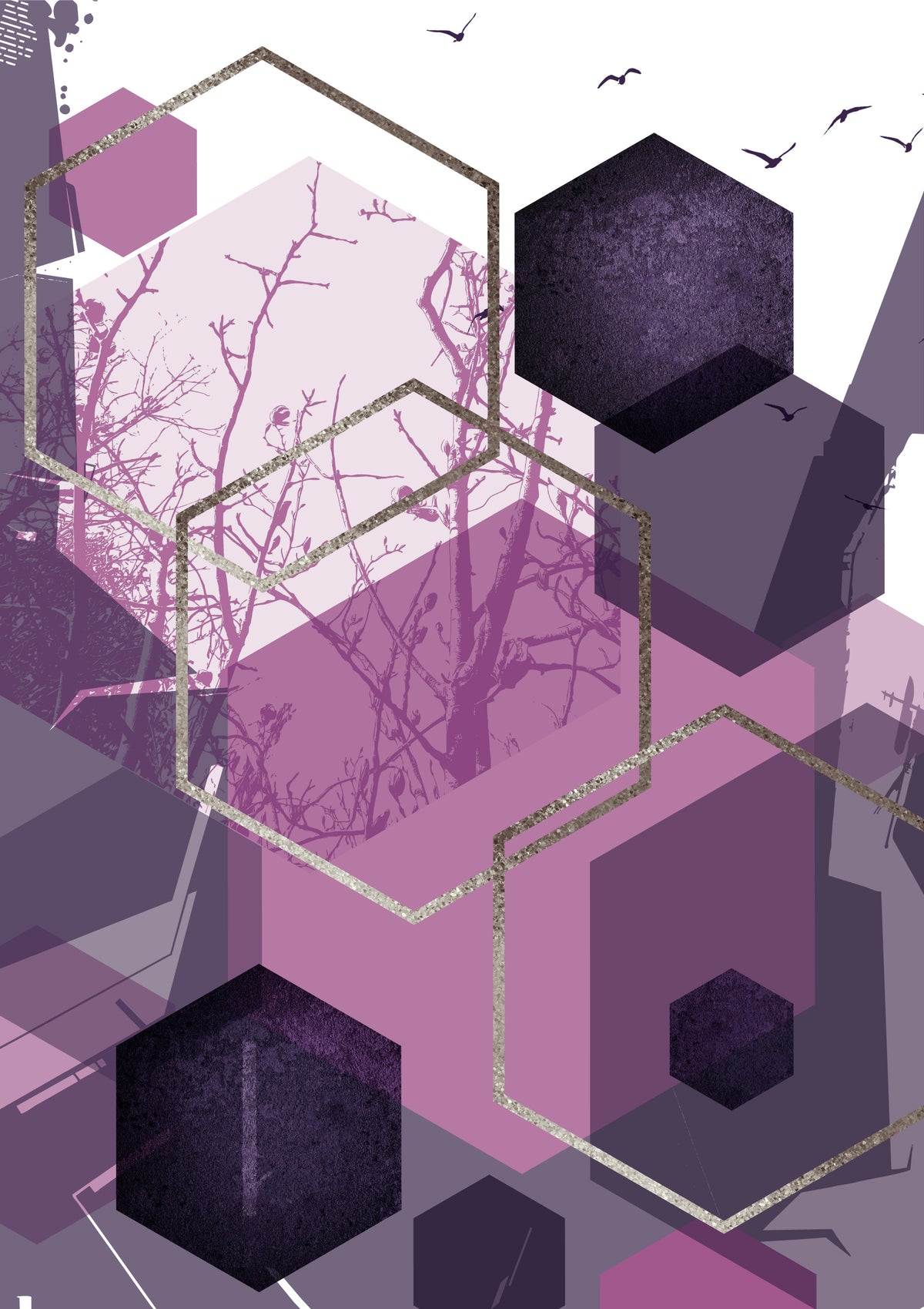 Amethyst Sky: Geometrisches Flug-Wandbild