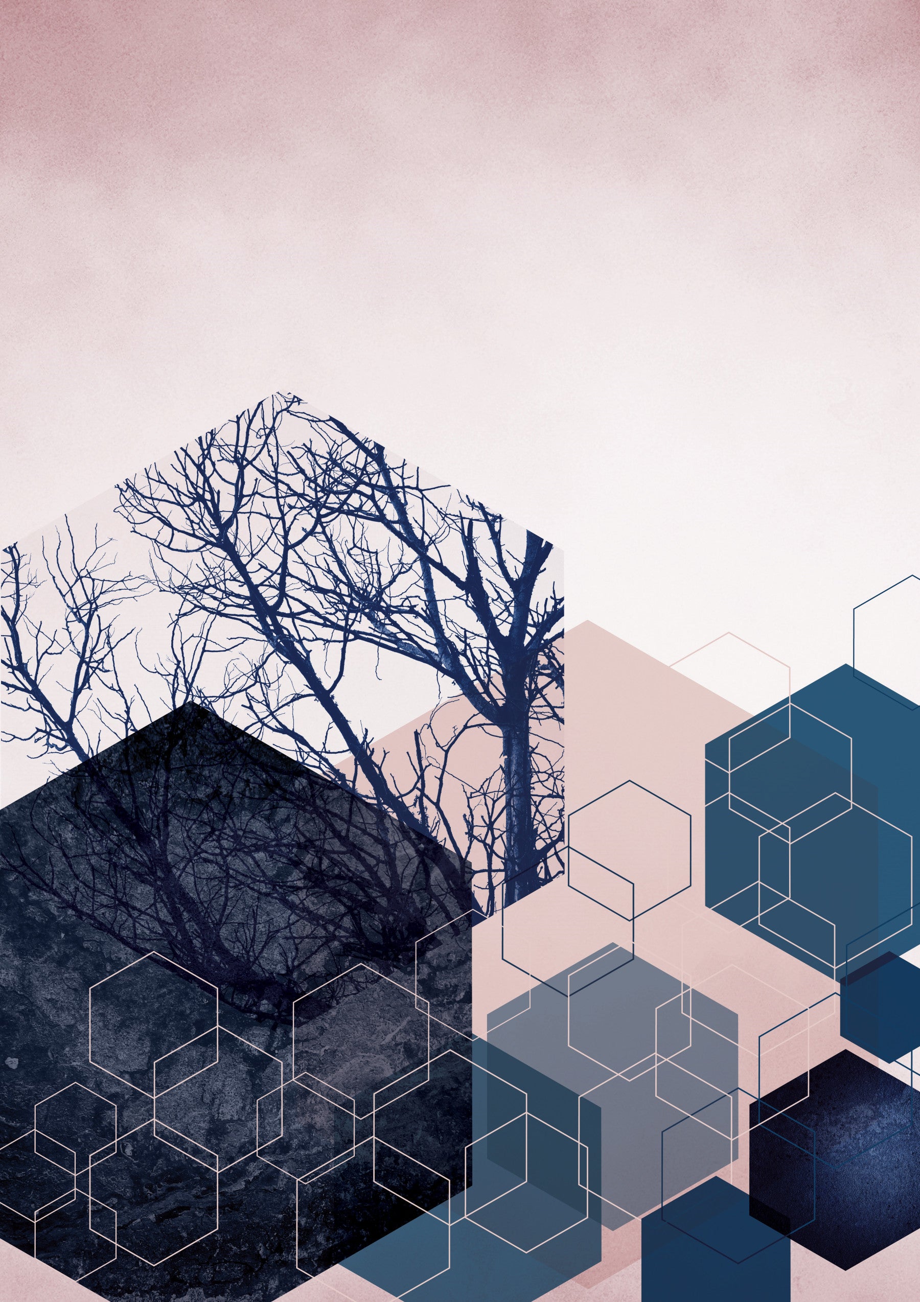 Geometric Grove: Midnight & Blush 2 Wall Mural