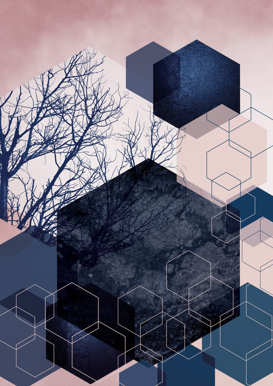 Geometric Grove: Wandbild Mitternacht & Blush