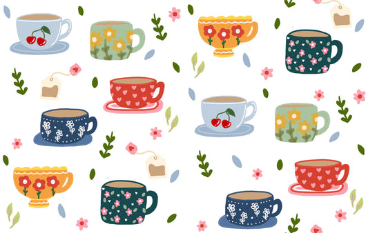 コーヒーカップと花の壁紙