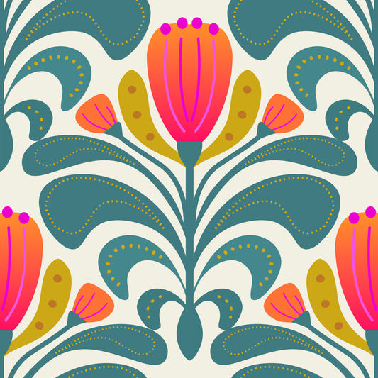 Fettes botanisches Wandteppich-Tapetenmuster