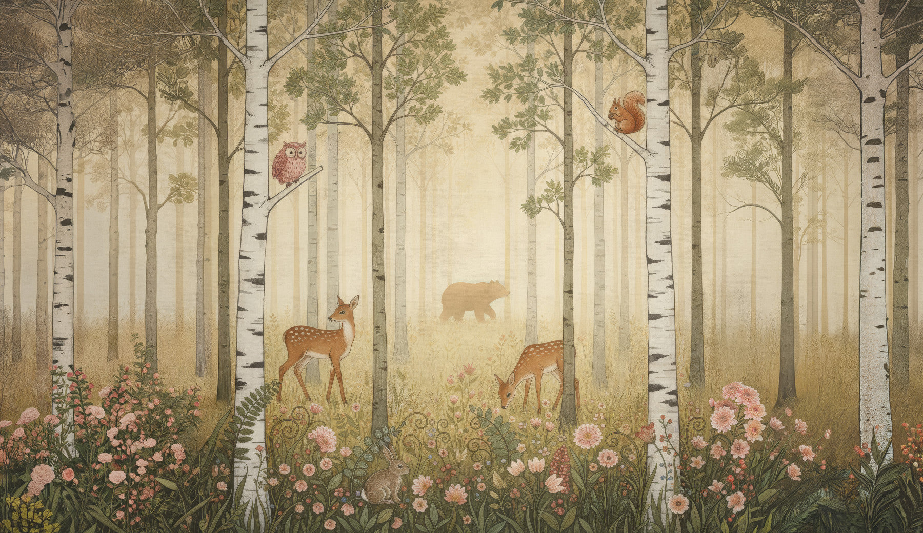 Forest Animals and Wildflowers  –  Warm Sun Wall Mural