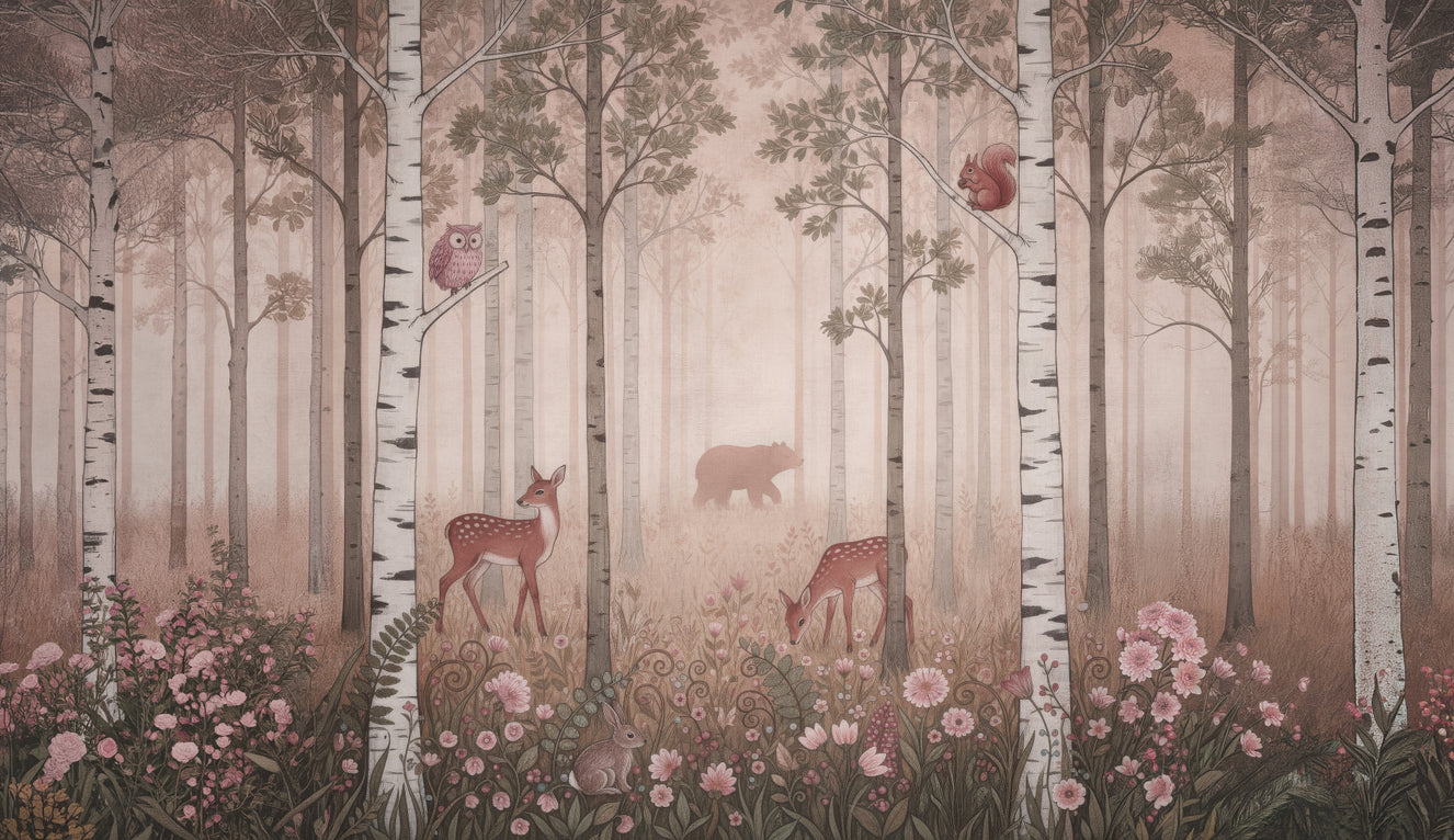 森の動物と野の花 – ドーン ウォールミューラル