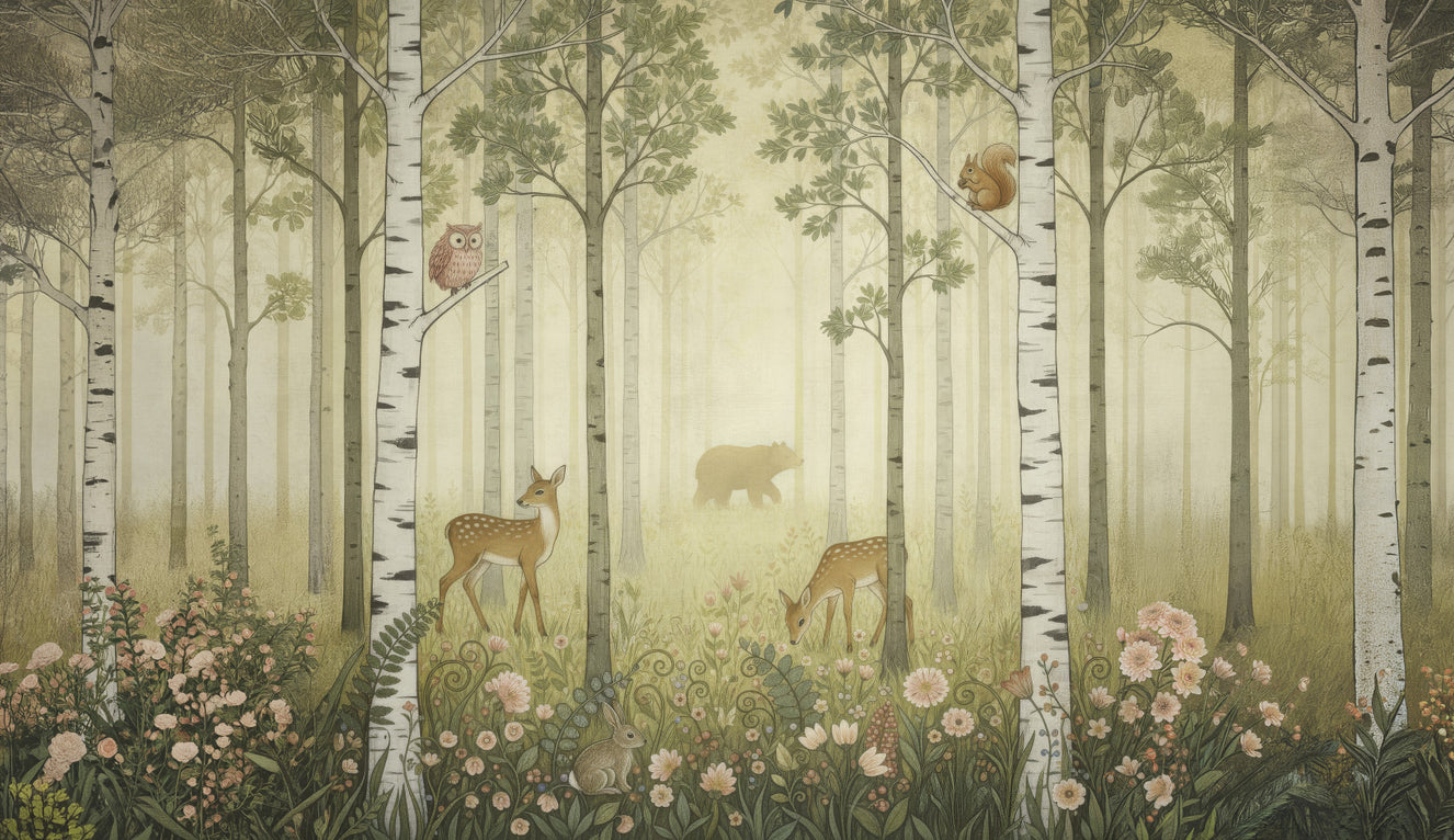 Waldtiere und Wildblumen – Sommer Wandbild