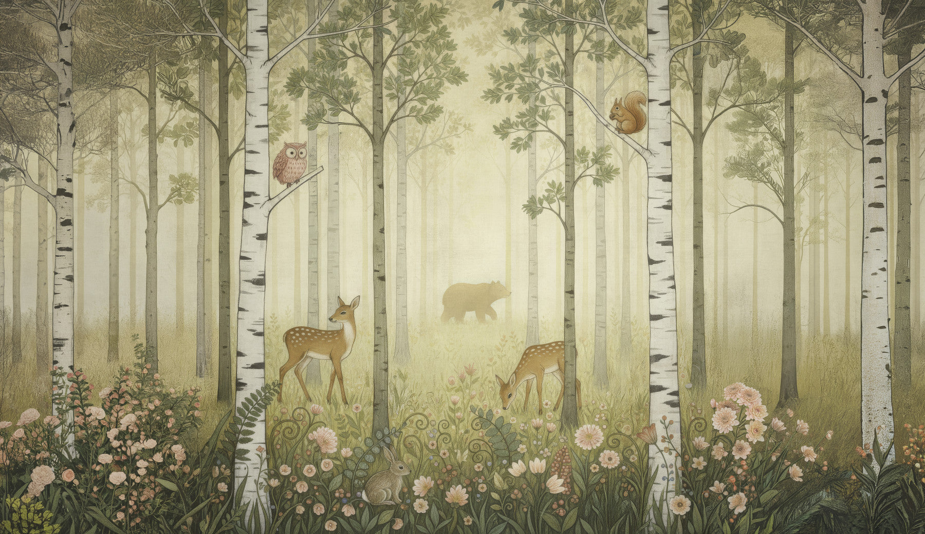 Waldtiere und Wildblumen – Sommer Wandbild