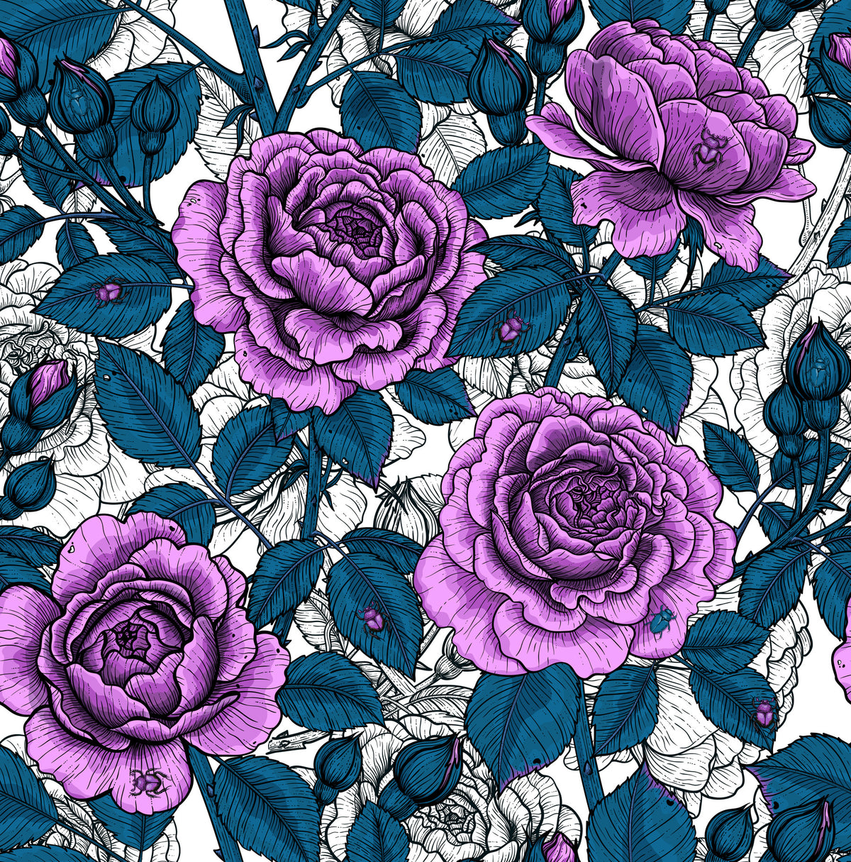 Papier peint jardin de roses violettes in your room