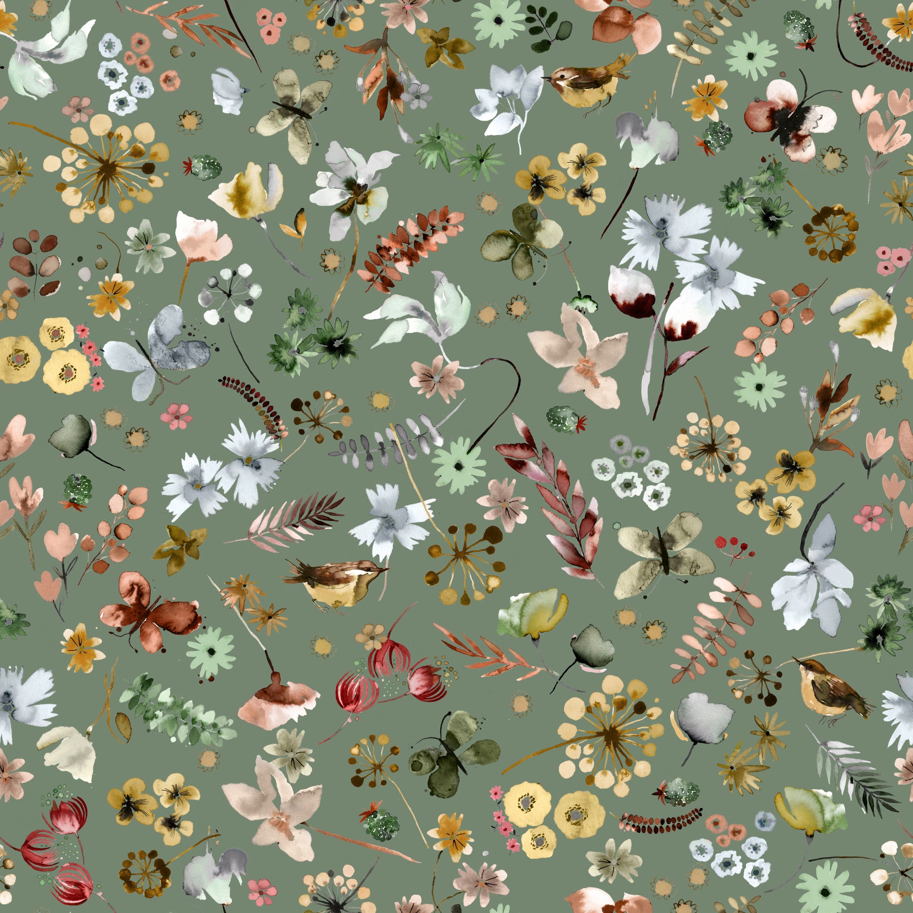 A bathroom feels calm with the Earthy Woodland Watercolor Jade Green Wallpaper