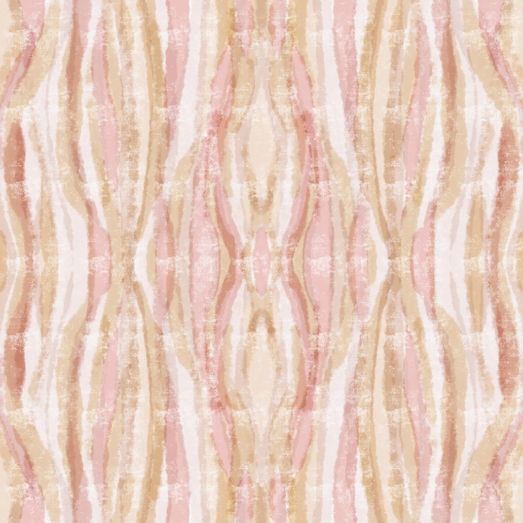 Living room Soft Whisper ikat Waves Wallpaper in blush and sandy stripe flow