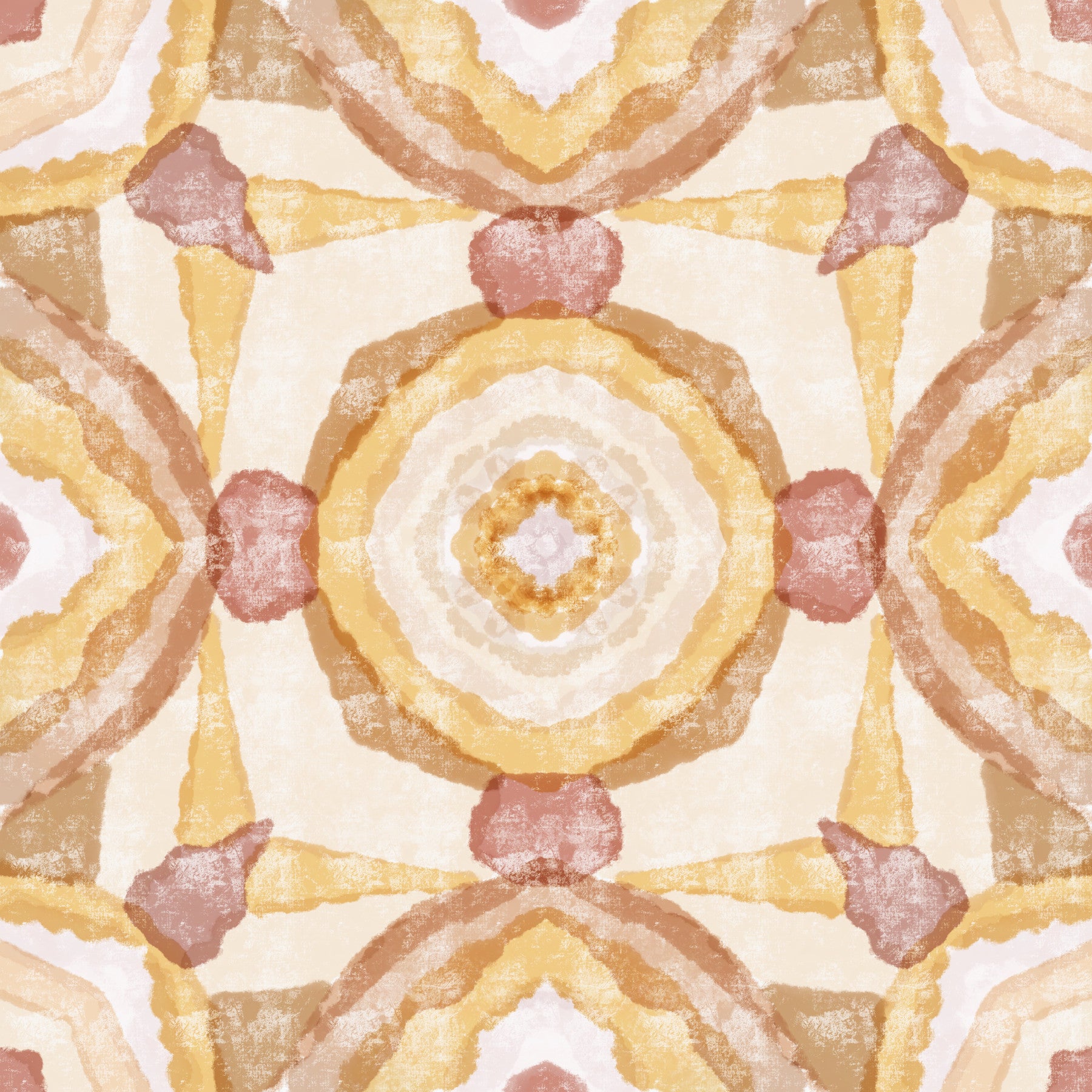 Bedroom Earth Mandala Wallpaper in ocher, blush, and cream textured tones