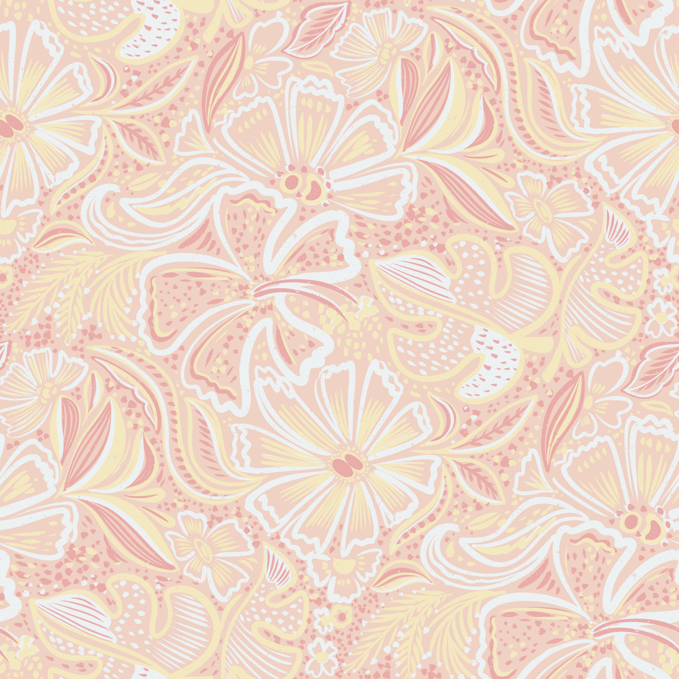 Papier peint fantaisie florale pêche