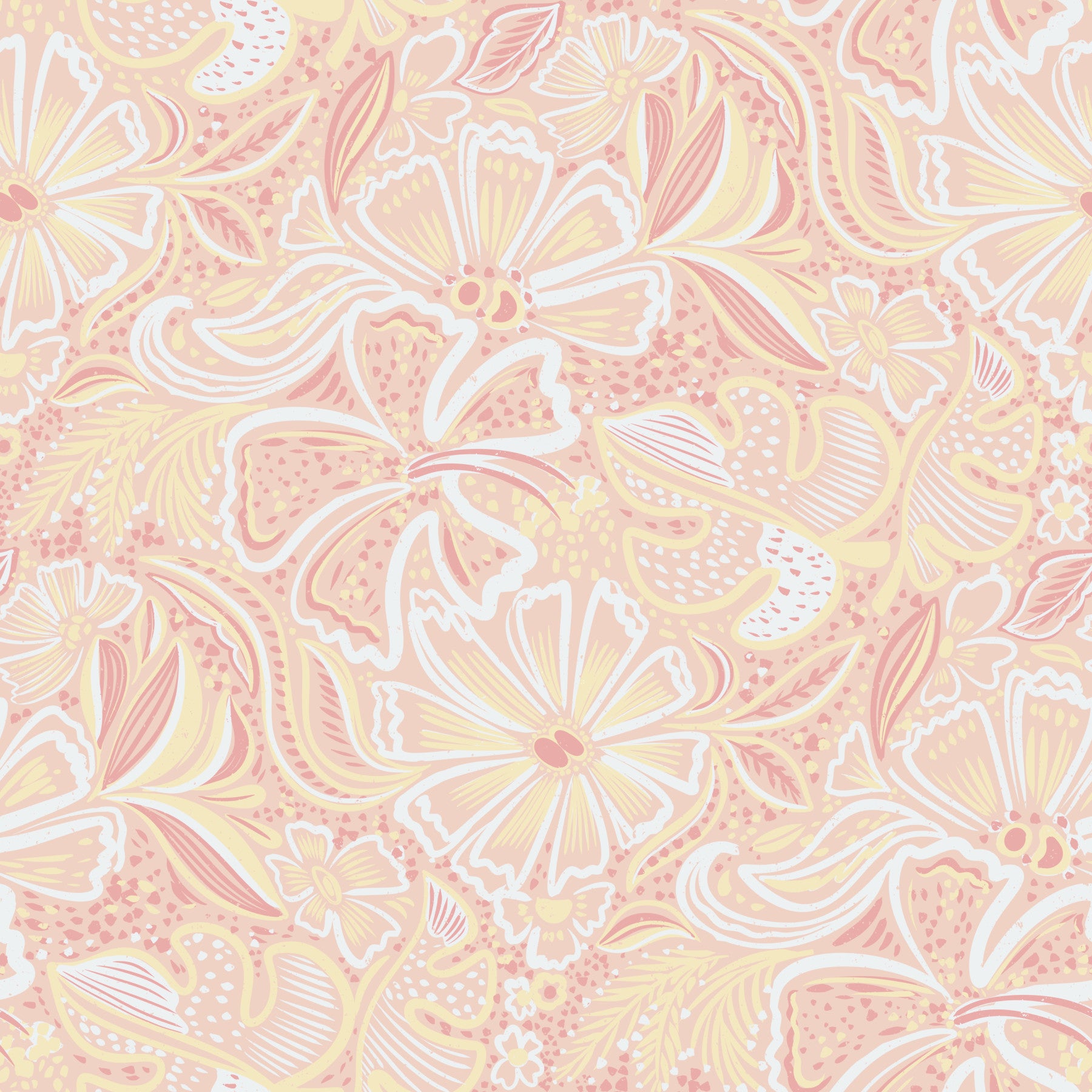 Papier peint fantaisie florale pêche