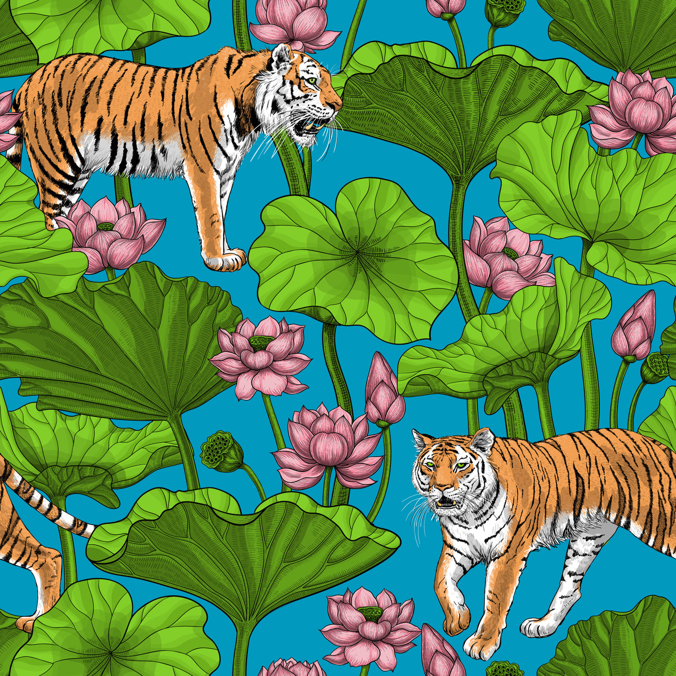 Tiger im Lotus-Teich Tapete⁠