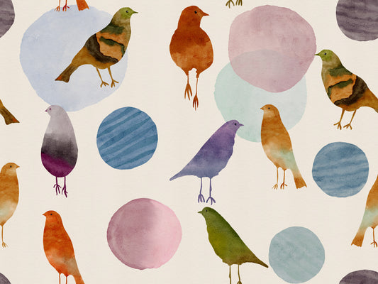 Papier peint Oiseaux et taches aquarelle atténués