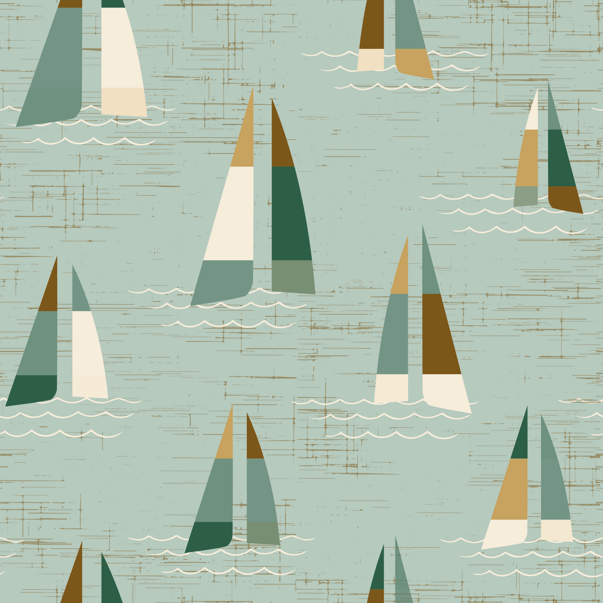 Mid Century Segelboote Küsten-Salbei Wandbild in your room — zoomed