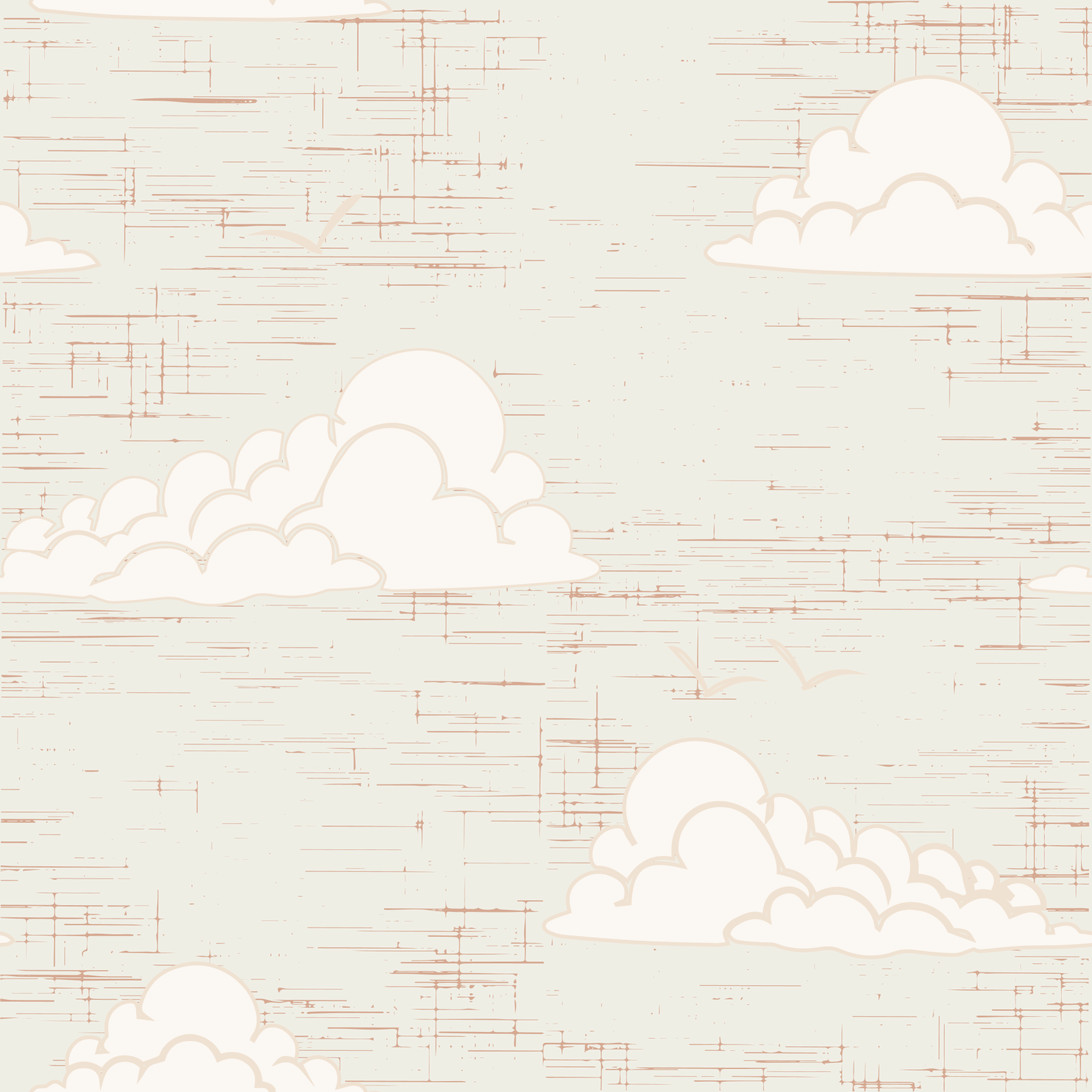 Pale clouds rest above a nursery space with the Mid Century Cloud Cream wall mural.