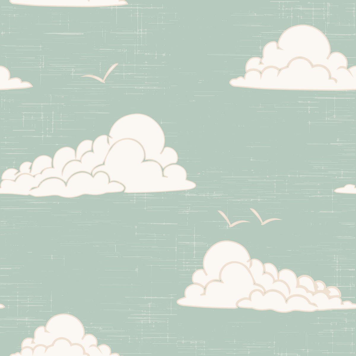 Mid Century Cloud Sky Light Sage Wall Mural in your room
