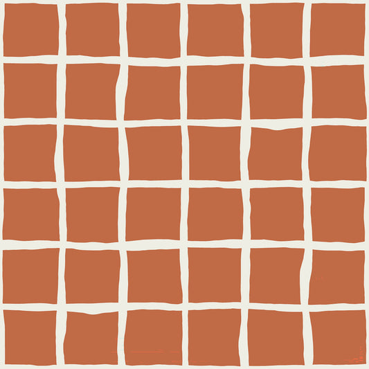 Papier peint terracotta à motif quadrillé ondulé style milieu du siècle